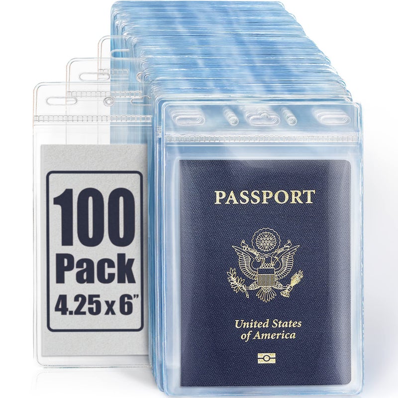 Mifflin-USA Passport & Card Holders (Clear, 4x6 Inches, 100 Pack), Extra Large ID Name Badge Holder, Zipperless Vertical Plastic Card Holders - Image 1